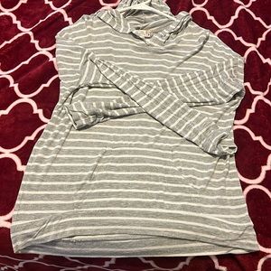 Grey and white stripe long sleeve shirt with pocket
